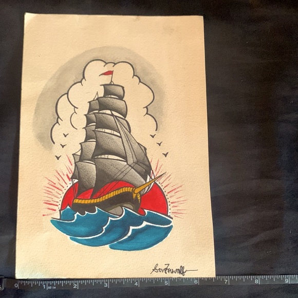 Tattoo Artwork Ship Sail Boat Art Design Original 10x6 1/2 - Picture 4 of 4